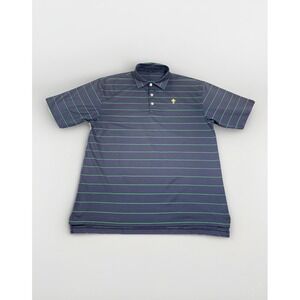 Dunning‎ Polo Men's XL Blue Green Striped Trophy Golf Polo Shirt Coolmax Stretch